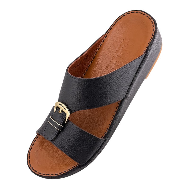 AJYAD Handmade Arabic Sandals For Men | Outdoor Mens Slippers | Everyday Flip Flops Open Toe | Arabic Genuine Shamwa Leather | New Design | Tan Footbed | Comfortable & LightWeight - Image 3